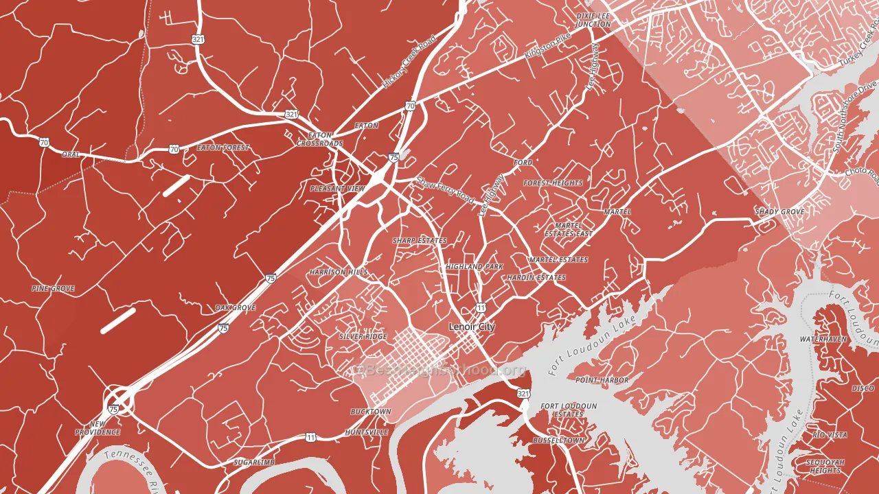 Lenoir City, TN block-group political-lean map