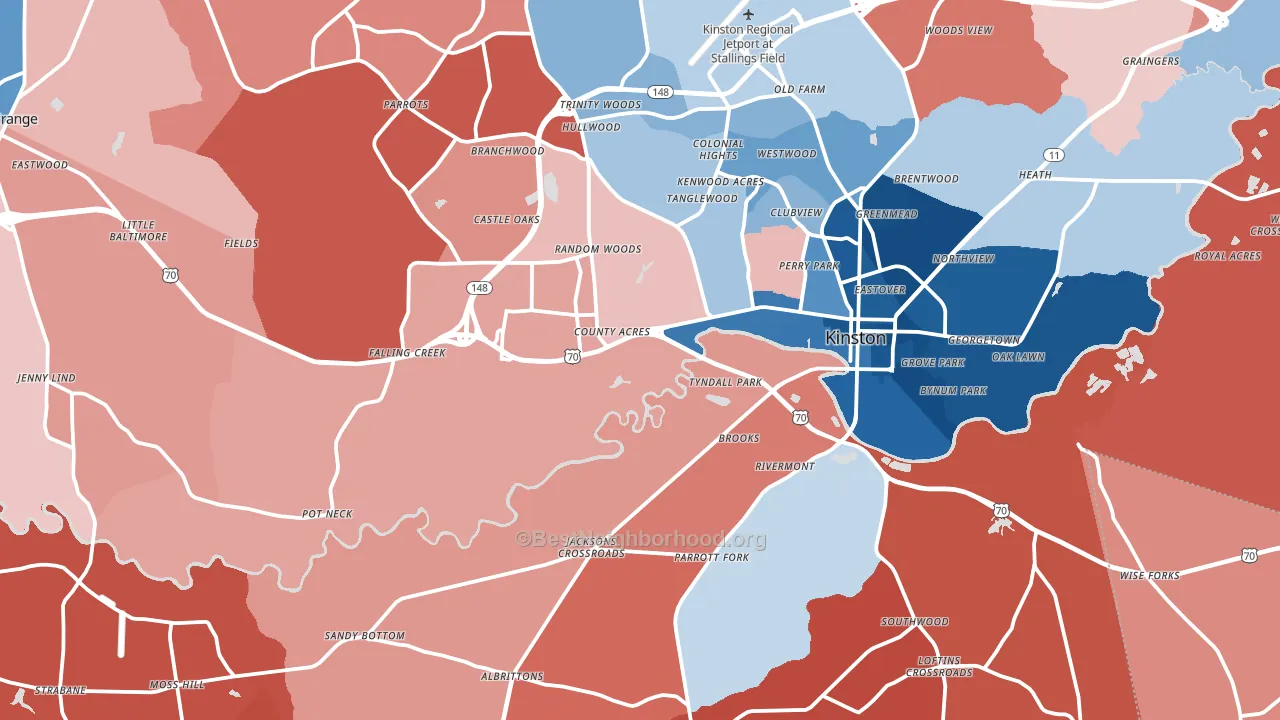 Lenoir County, NC block-group political-lean map