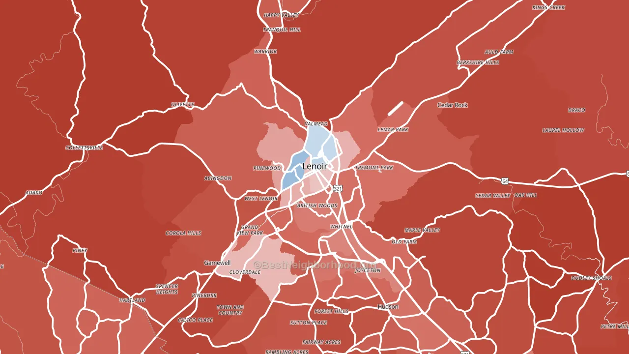 Lenoir, NC block-group political-lean map