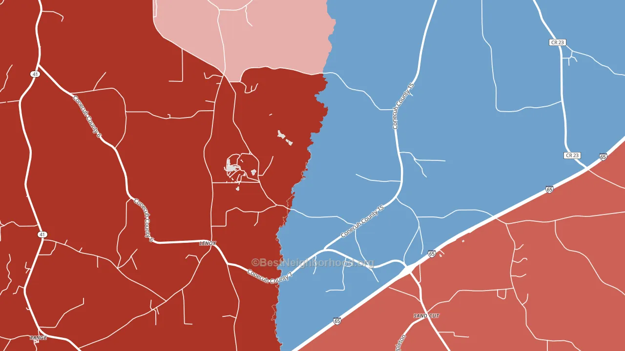 Lenox, AL block-group political-lean map