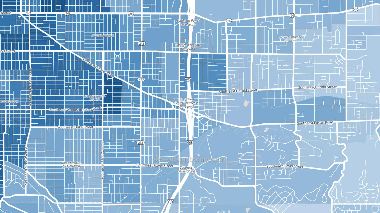 Lents, Portland, OR block-group political-lean map