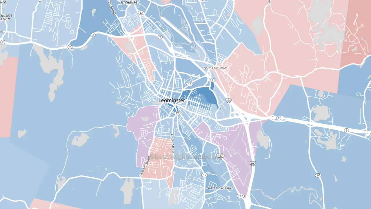 Leominster, MA block-group political-lean map