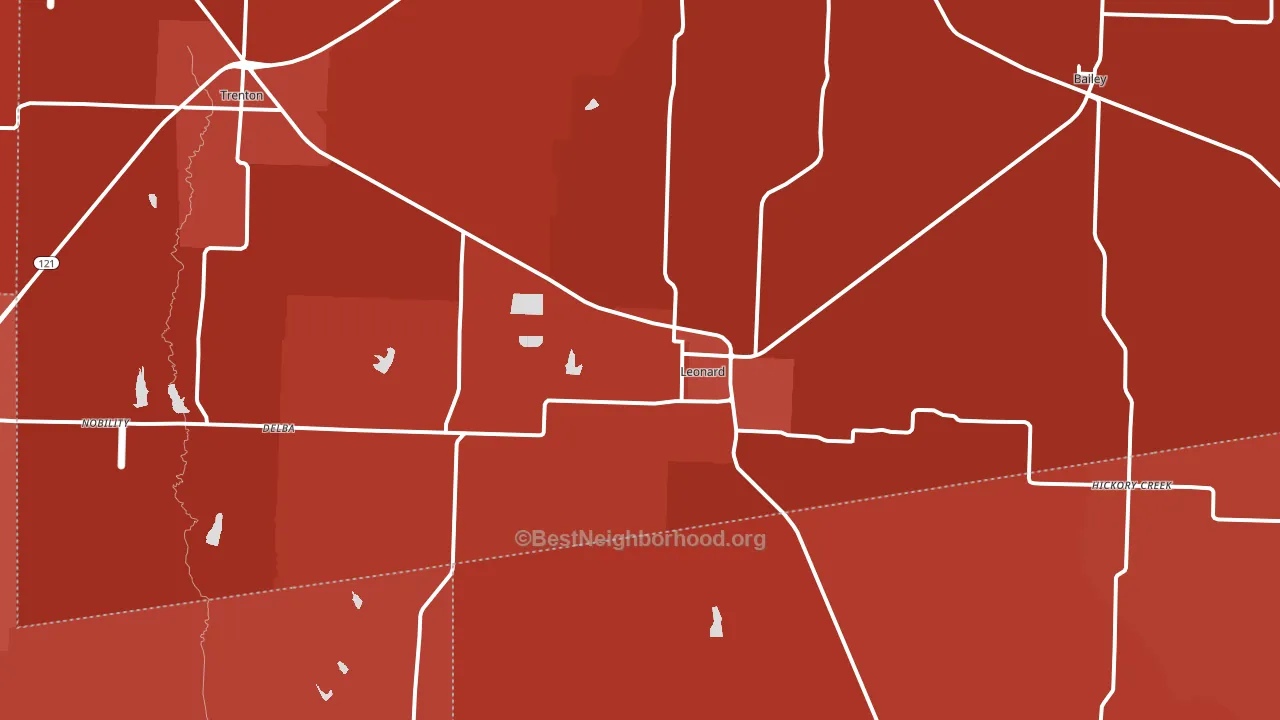 Leonard, TX block-group political-lean map