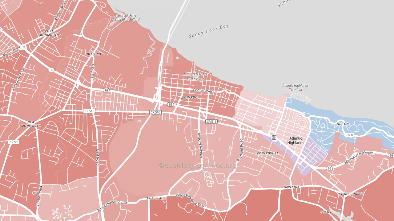 Leonardo, NJ block-group political-lean map