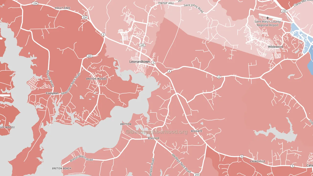 Leonardtown, MD block-group political-lean map