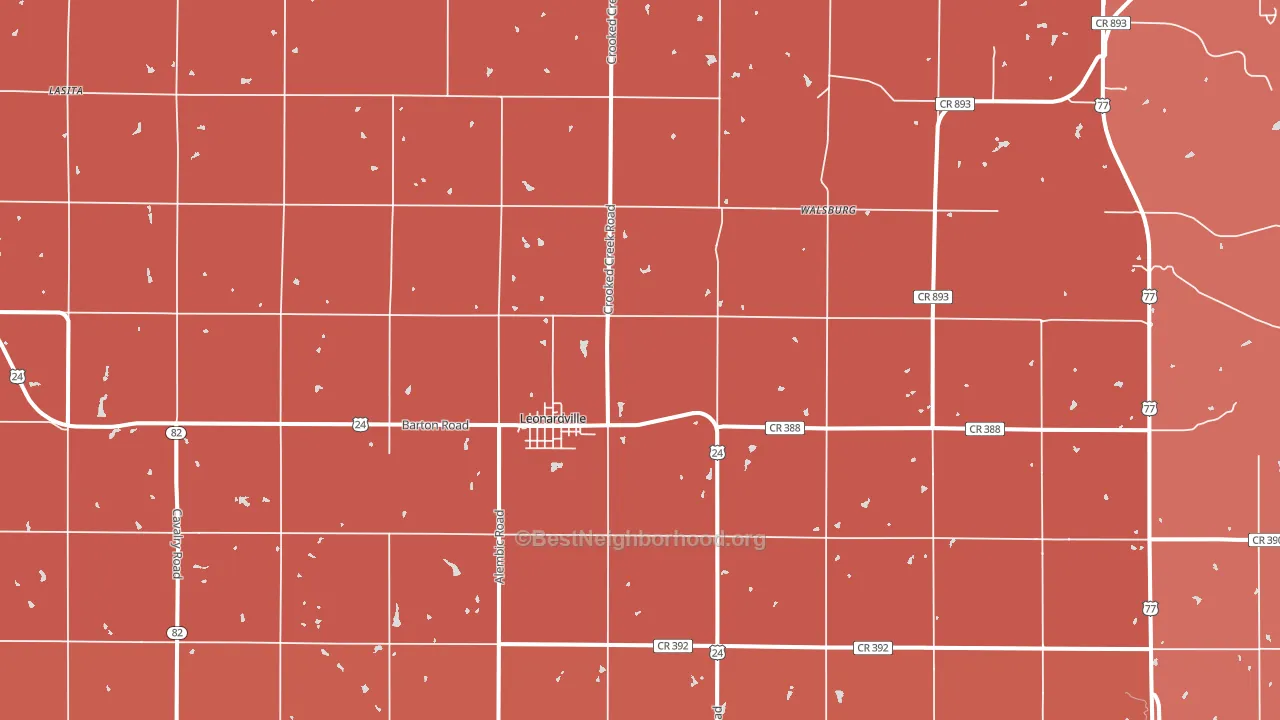 Leonardville, KS block-group political-lean map