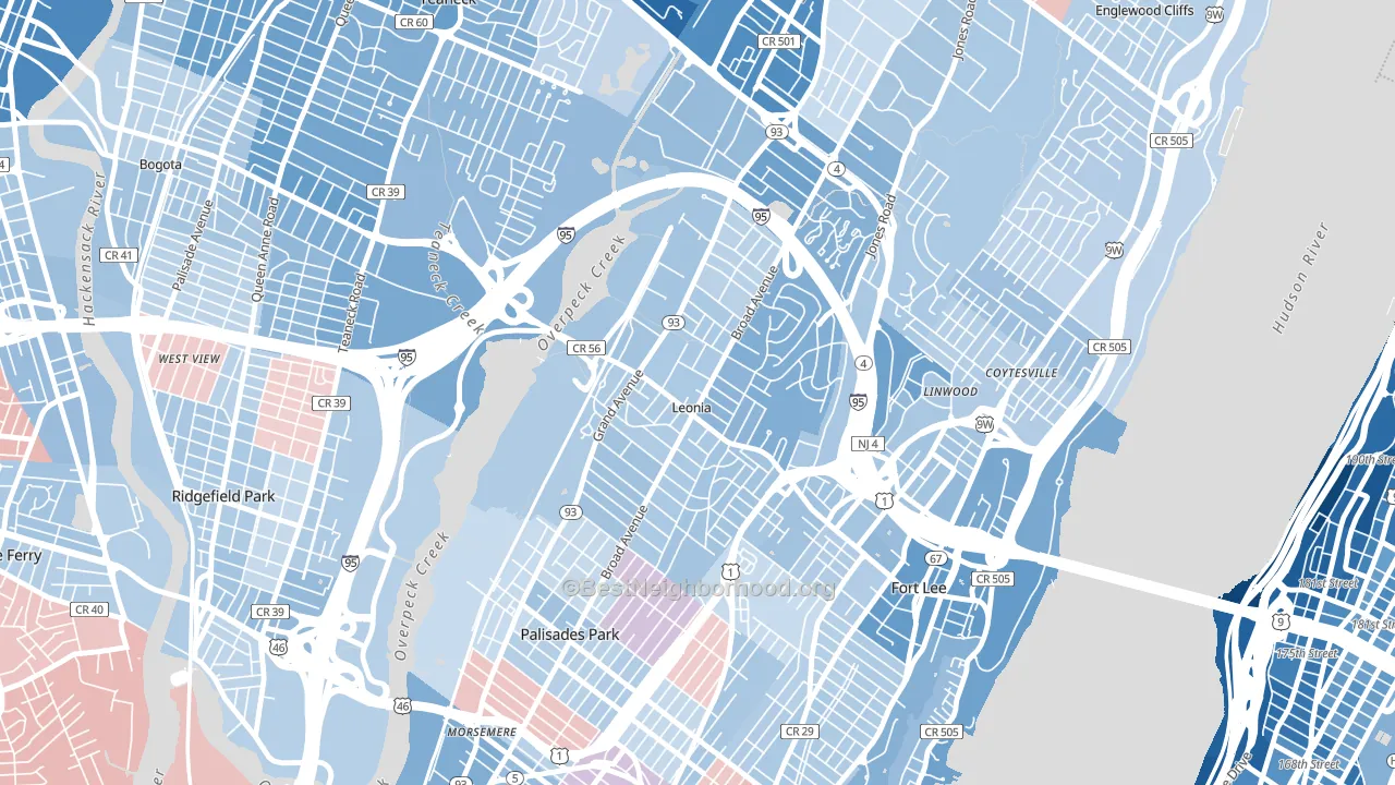 Leonia, NJ block-group political-lean map