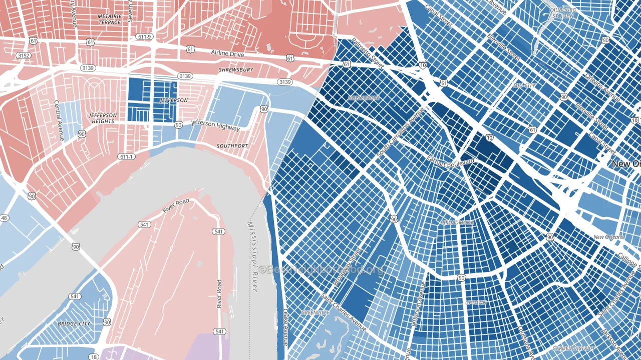 Leonidas, New Orleans, LA block-group political-lean map