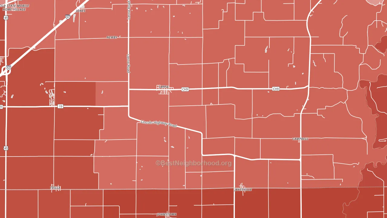 Lerna, IL block-group political-lean map