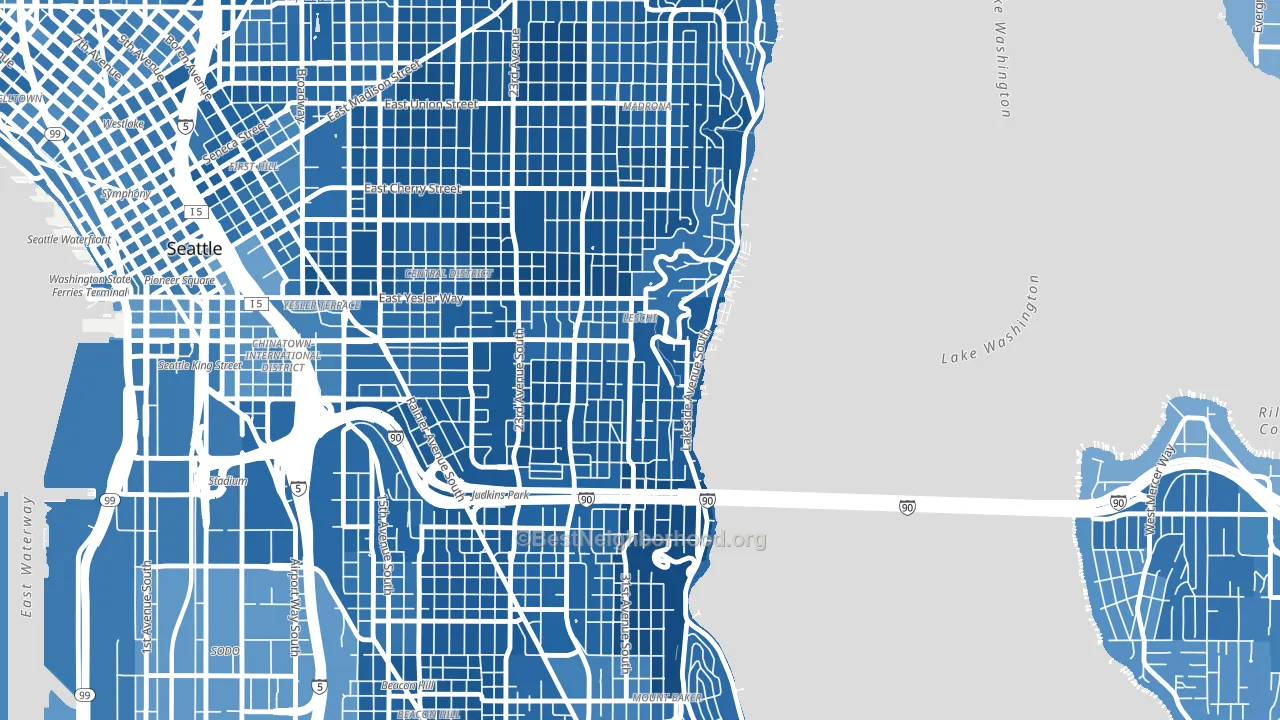 Leschi, Seattle, WA block-group political-lean map