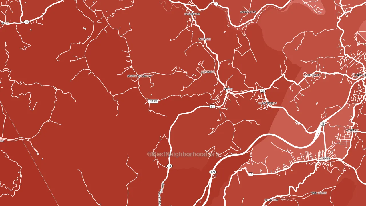 Lester, WV block-group political-lean map