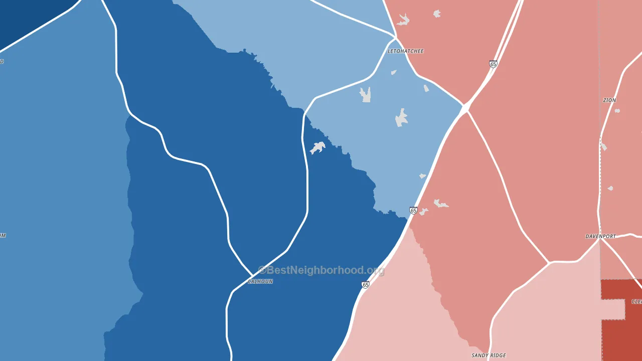 Letohatchee, AL block-group political-lean map