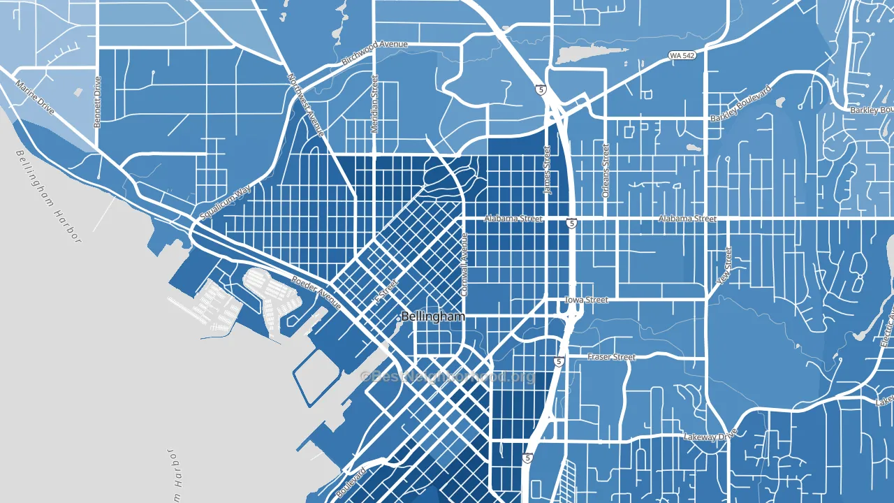 Lettered Streets, Bellingham, WA block-group political-lean map