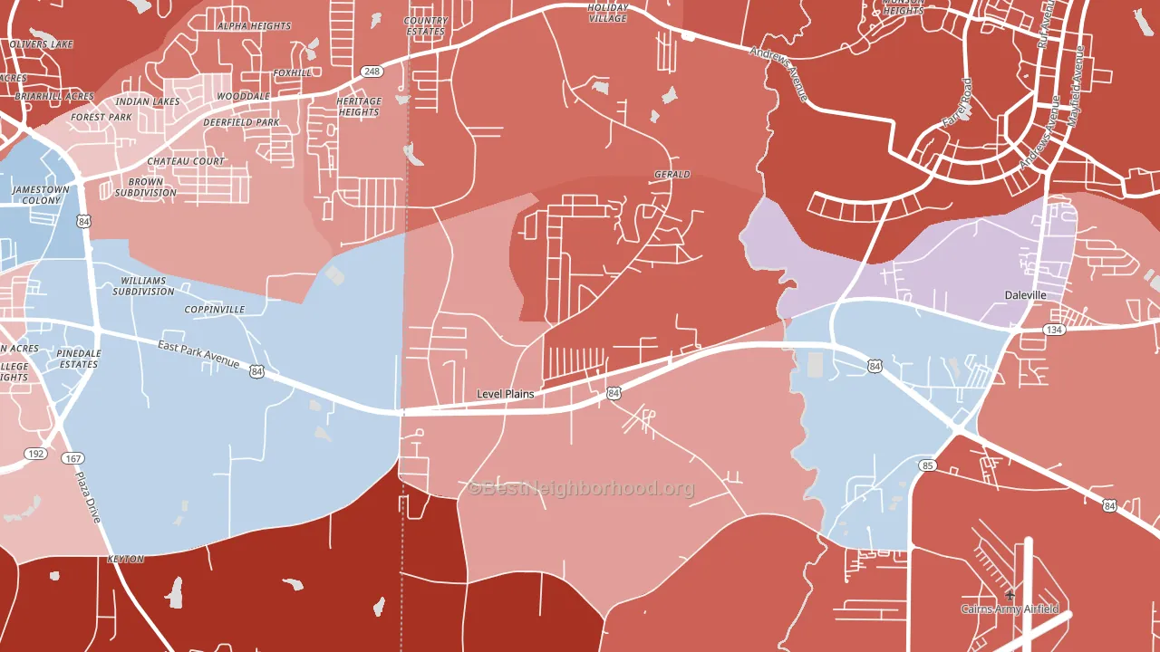 Level Plains, AL block-group political-lean map