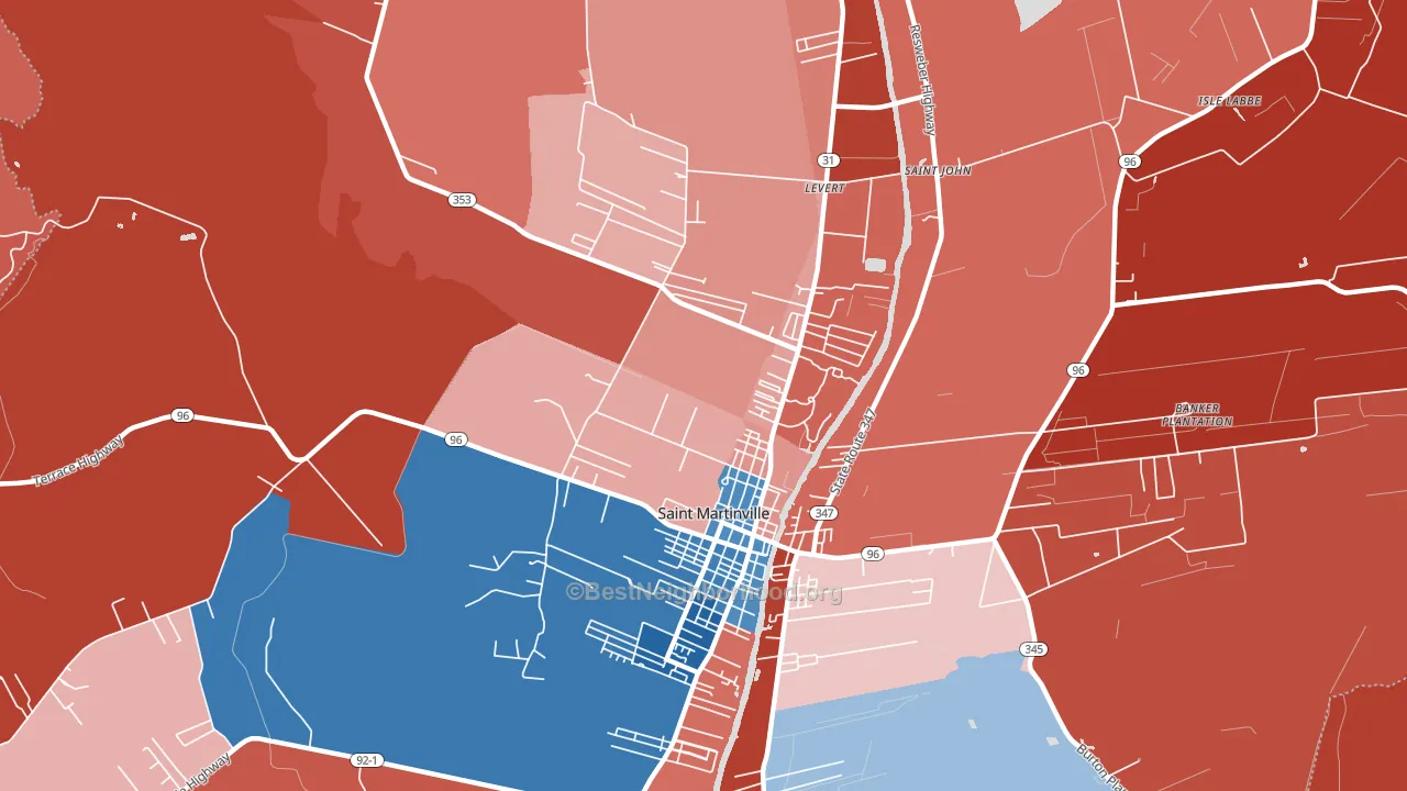 Levert, LA block-group political-lean map