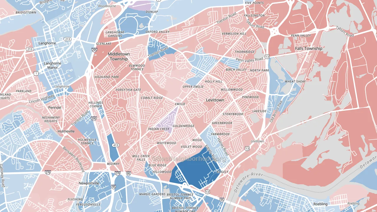 Levittown, PA block-group political-lean map