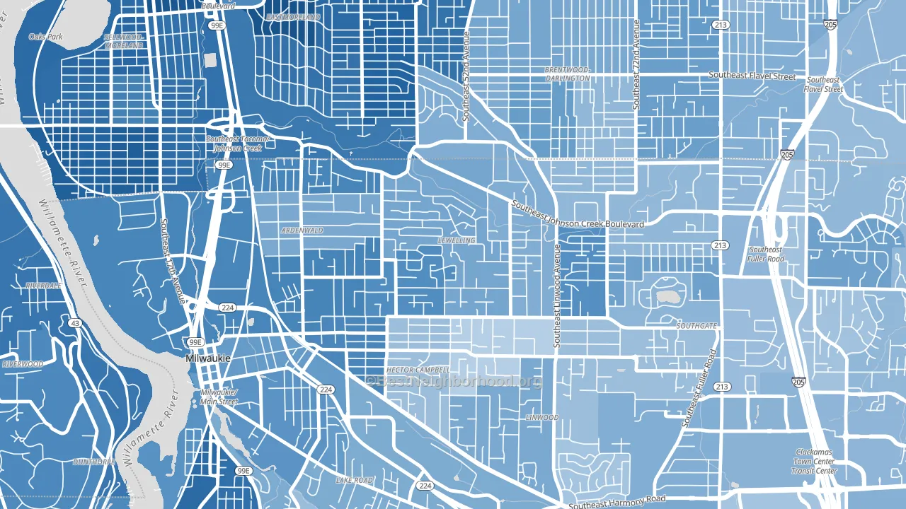 Lewelling, Milwaukie, OR block-group political-lean map