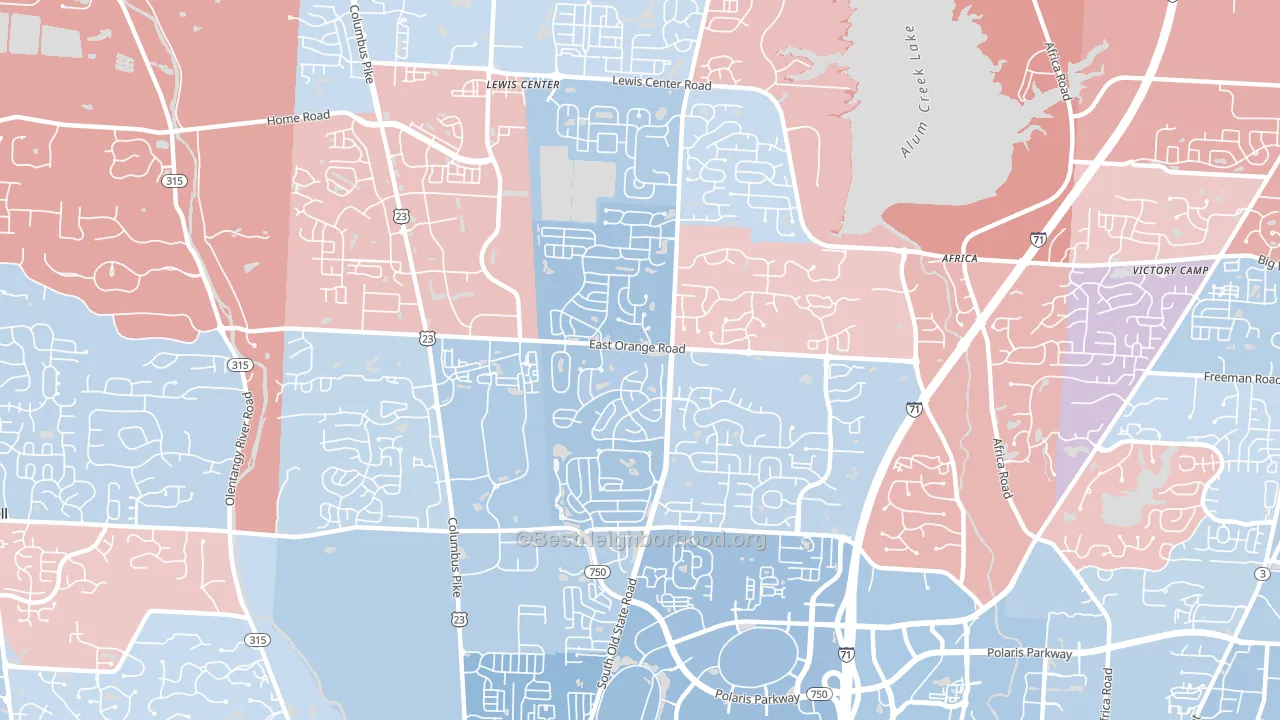 Lewis Center, OH block-group political-lean map
