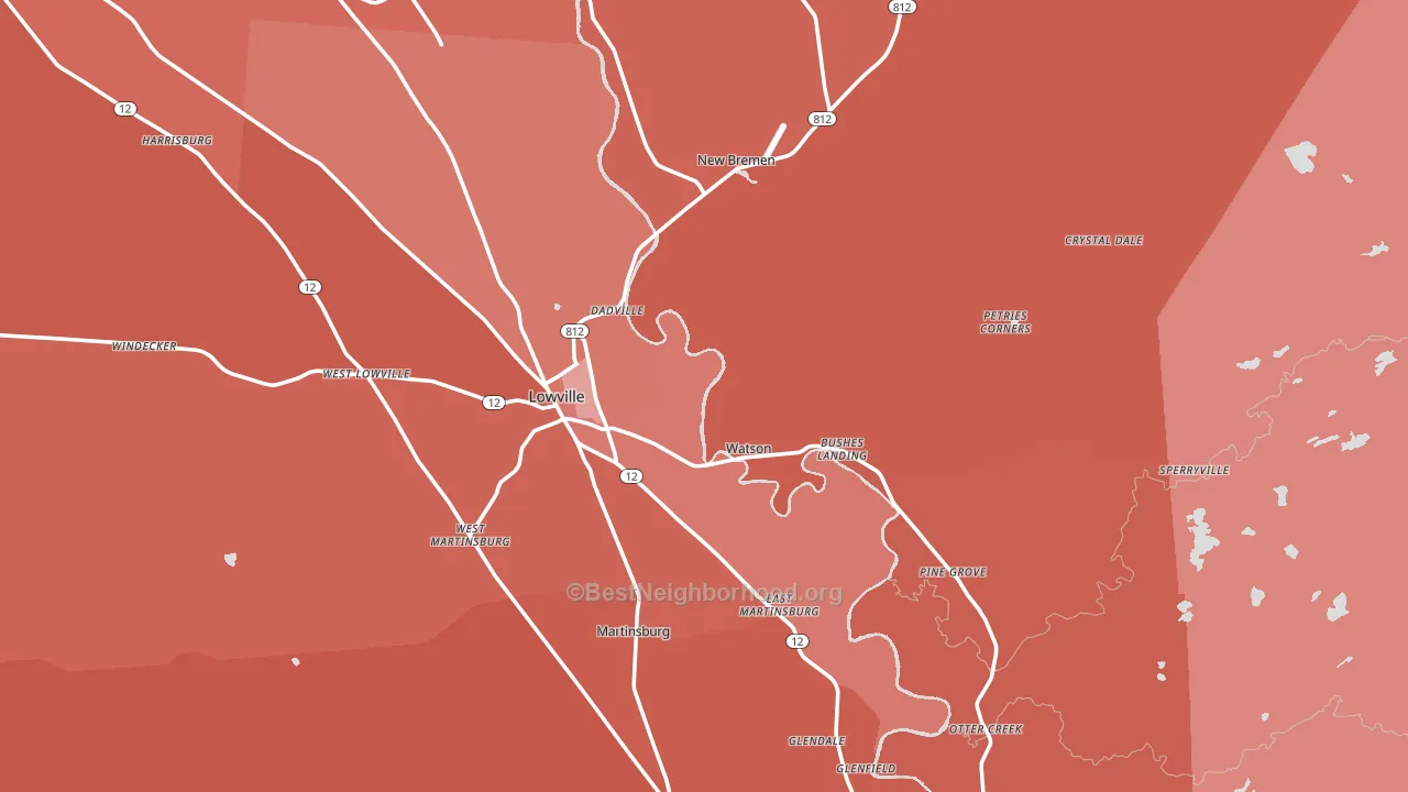 Lewis County, NY block-group political-lean map