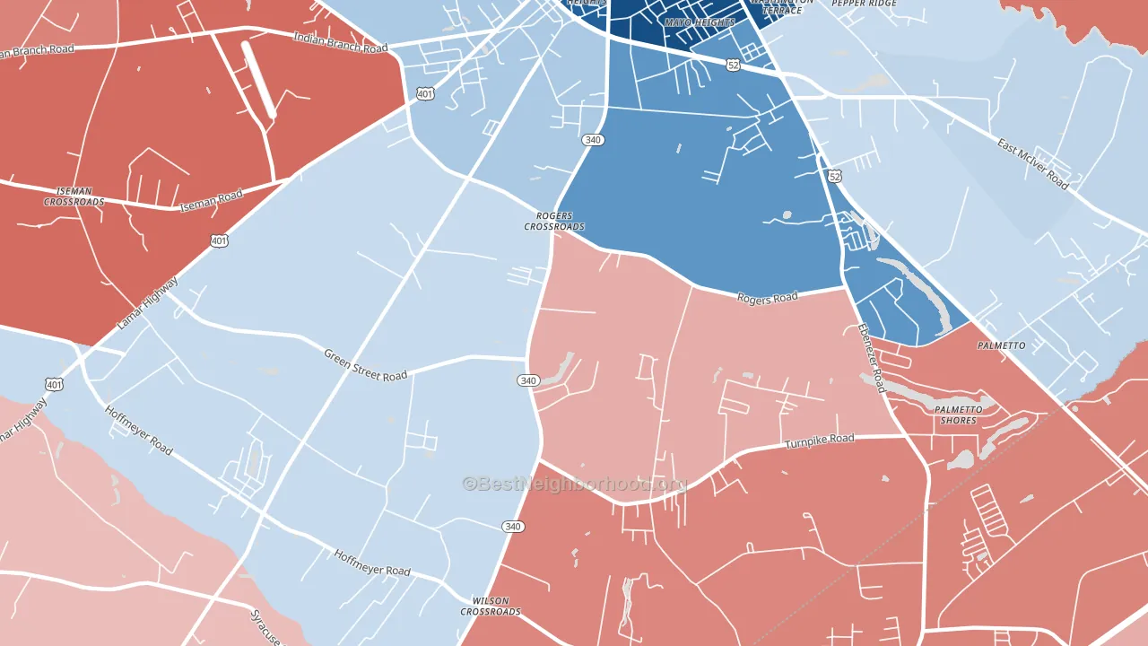 Lewis Crossroads, SC block-group political-lean map