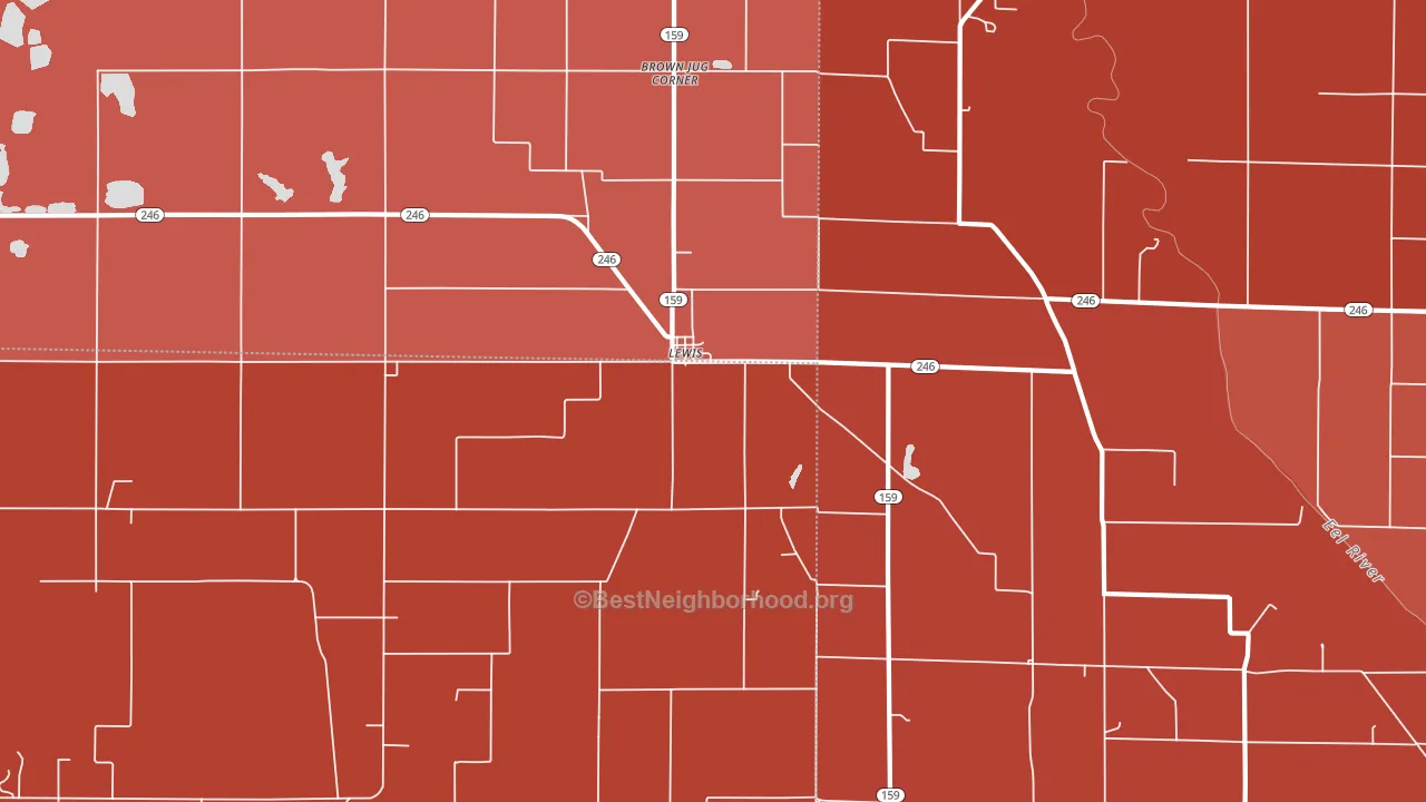 Lewis, IN block-group political-lean map