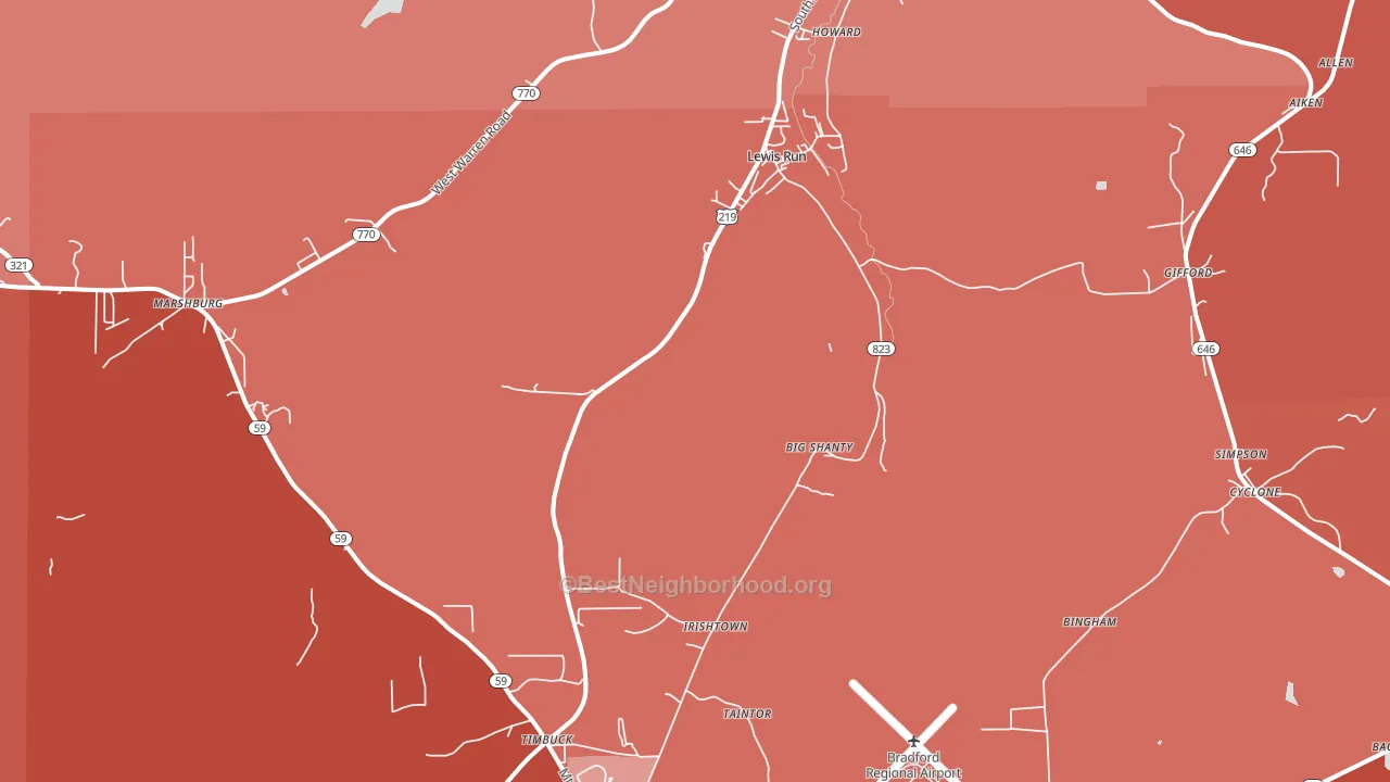 Lewis Run, PA block-group political-lean map