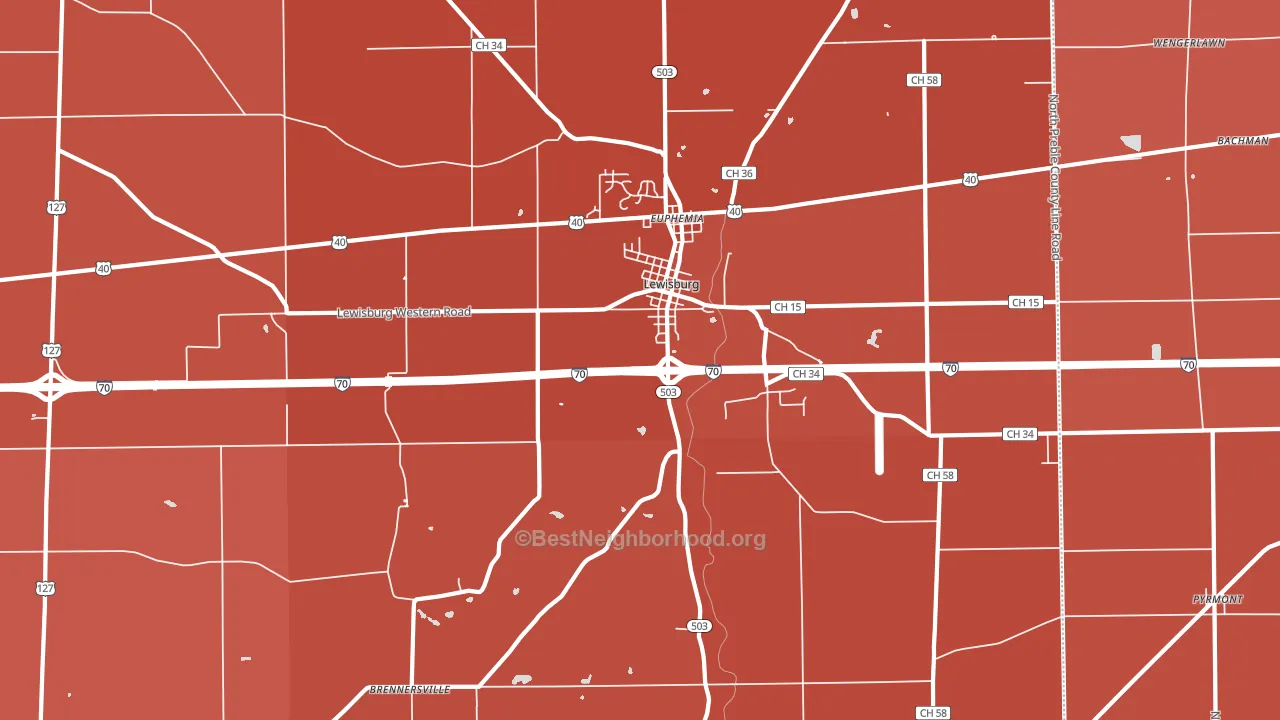 Lewisburg, OH block-group political-lean map