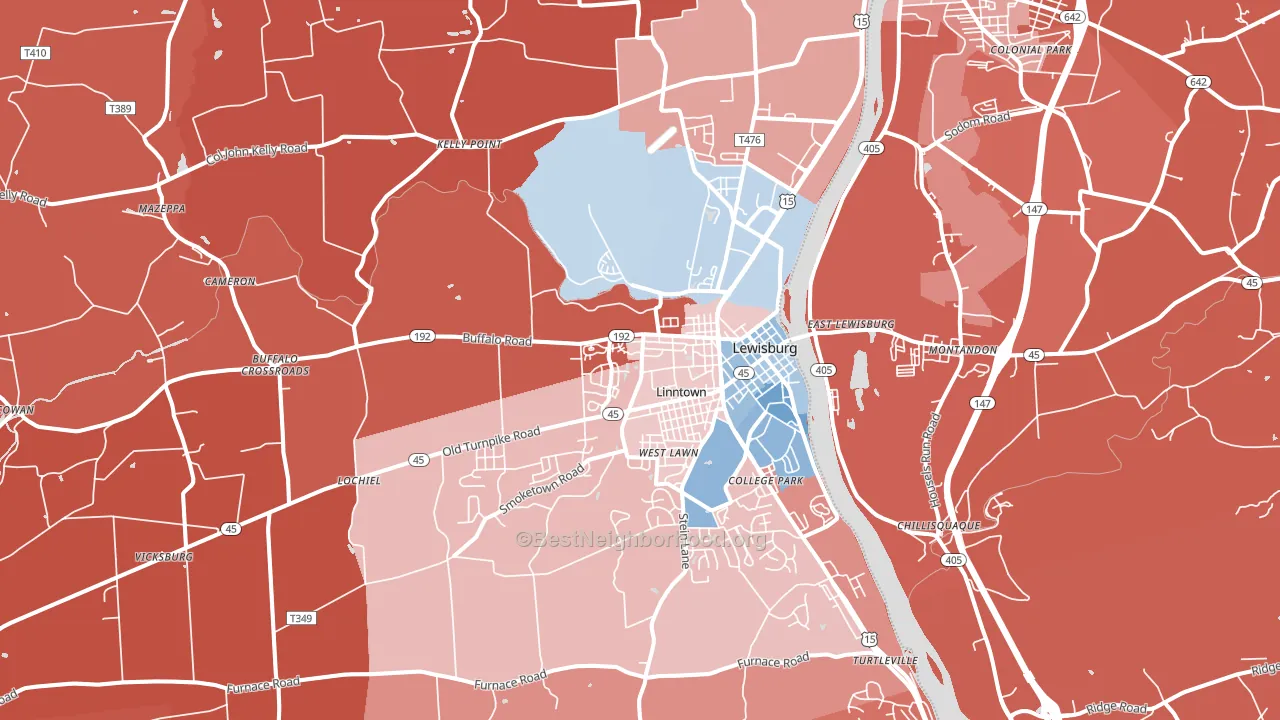 Lewisburg, PA block-group political-lean map