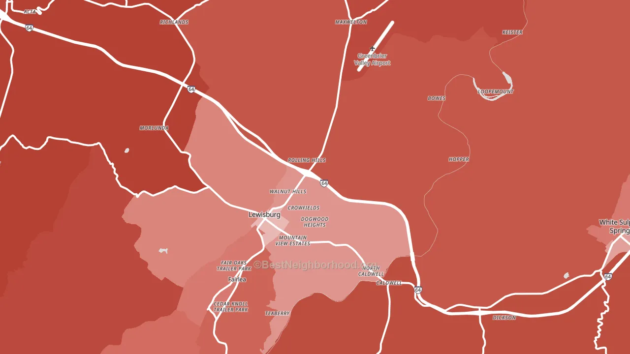 Lewisburg, WV block-group political-lean map