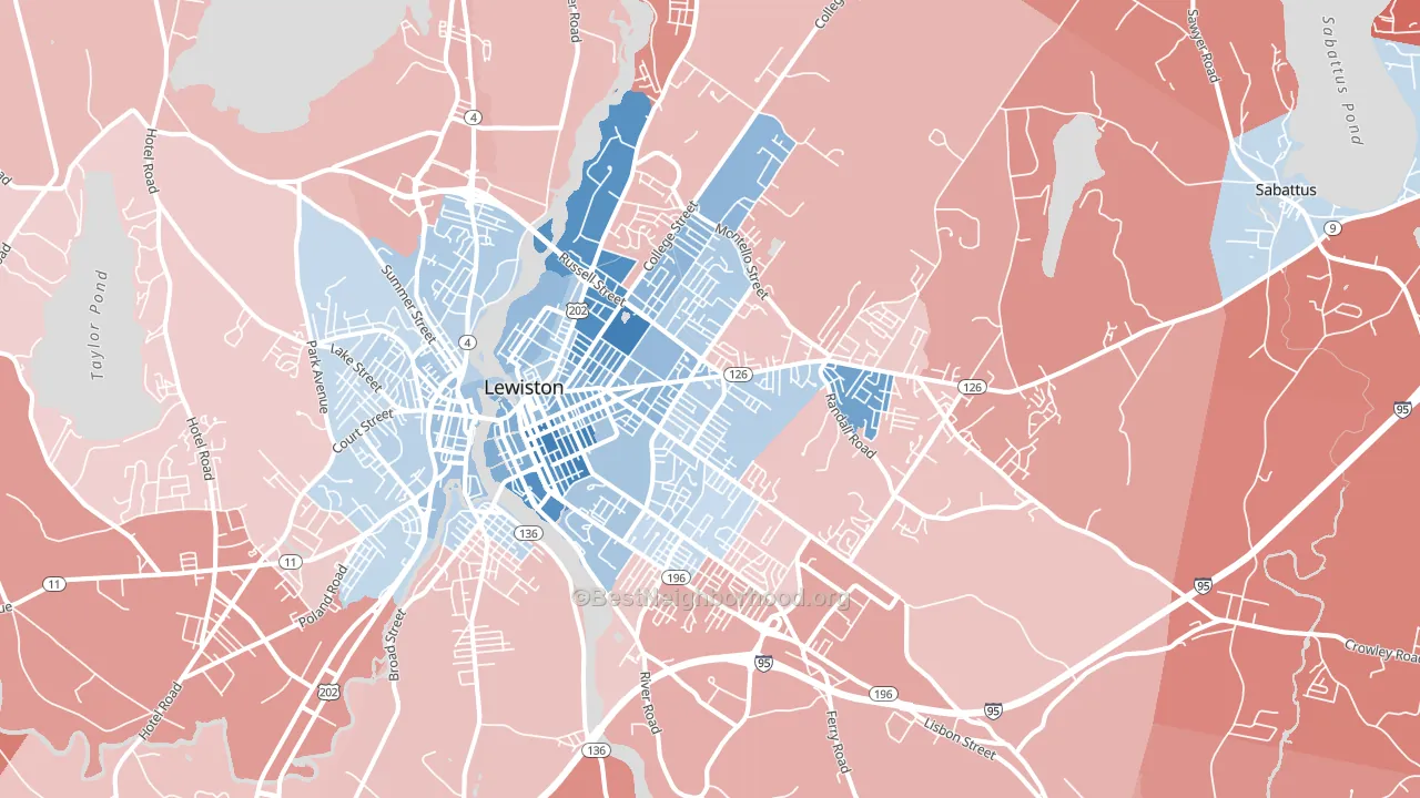 Lewiston, ME block-group political-lean map