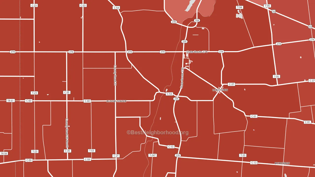 Lewistown, OH block-group political-lean map