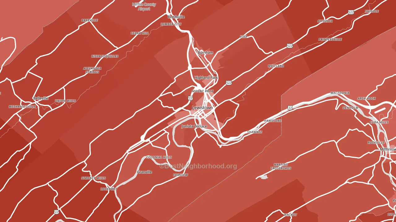 Lewistown, PA block-group political-lean map