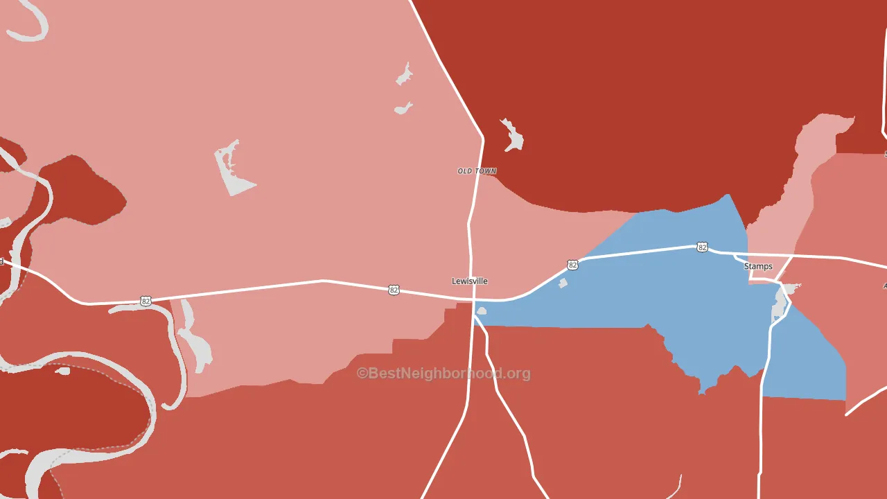 Lewisville, AR block-group political-lean map