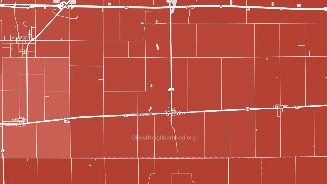 Lewisville, IN block-group political-lean map
