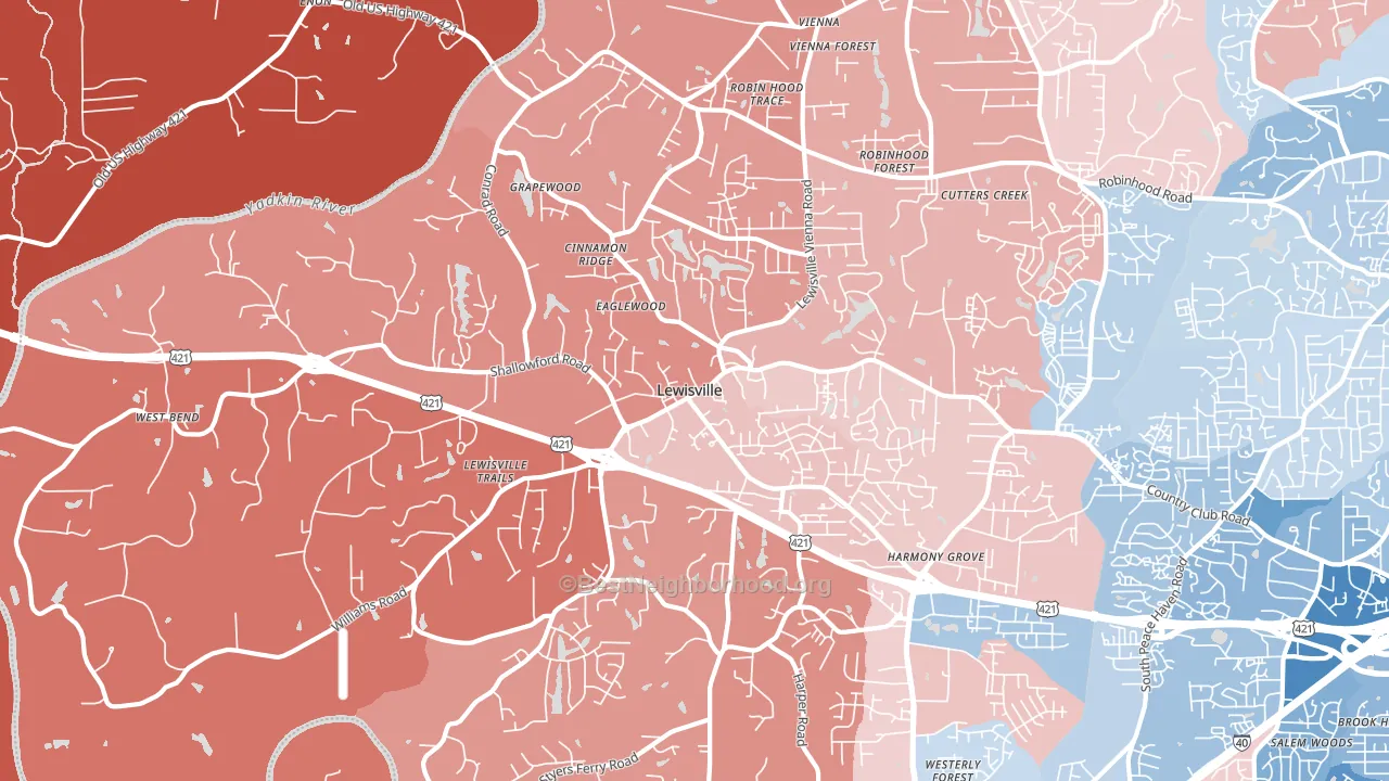Lewisville, NC block-group political-lean map
