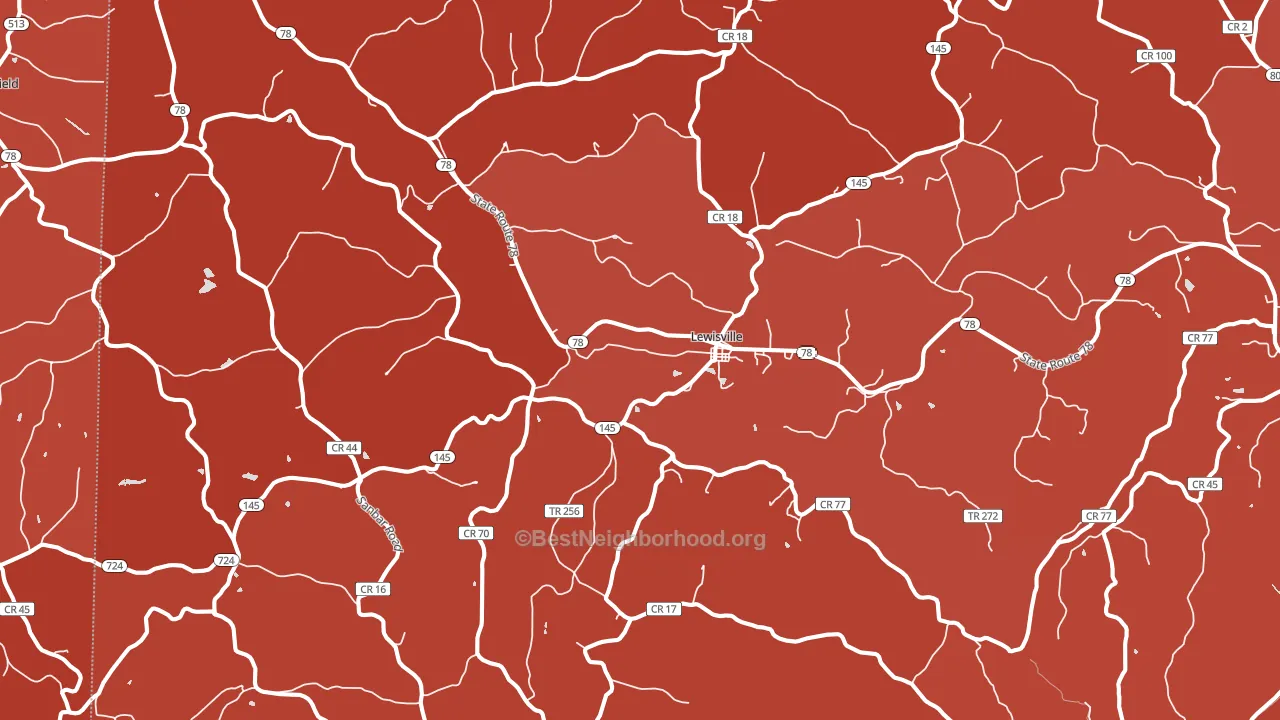 Lewisville, OH block-group political-lean map