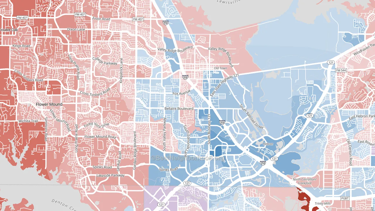 Lewisville, TX block-group political-lean map
