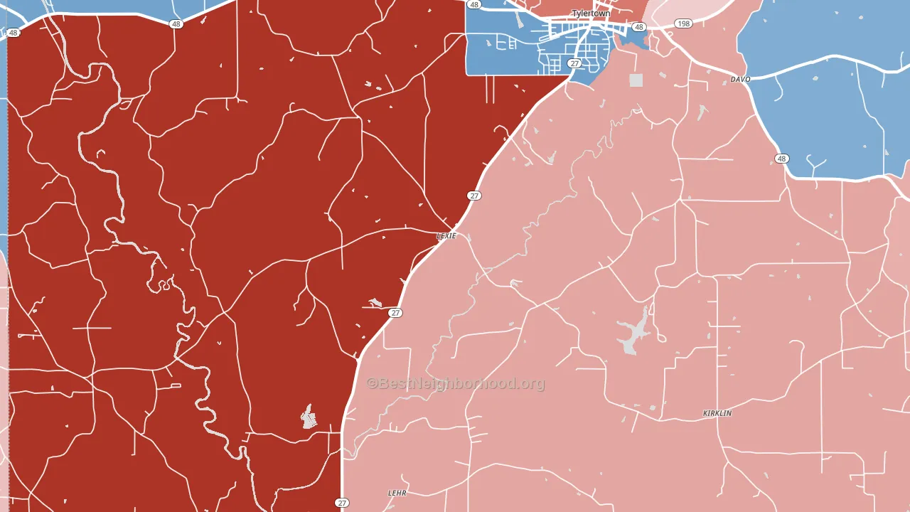 Lexie, MS block-group political-lean map