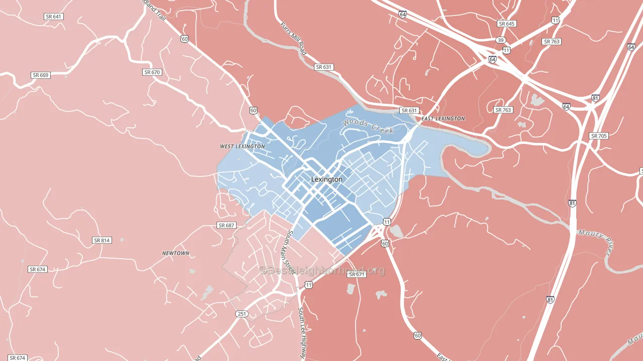 Lexington City, VA block-group political-lean map
