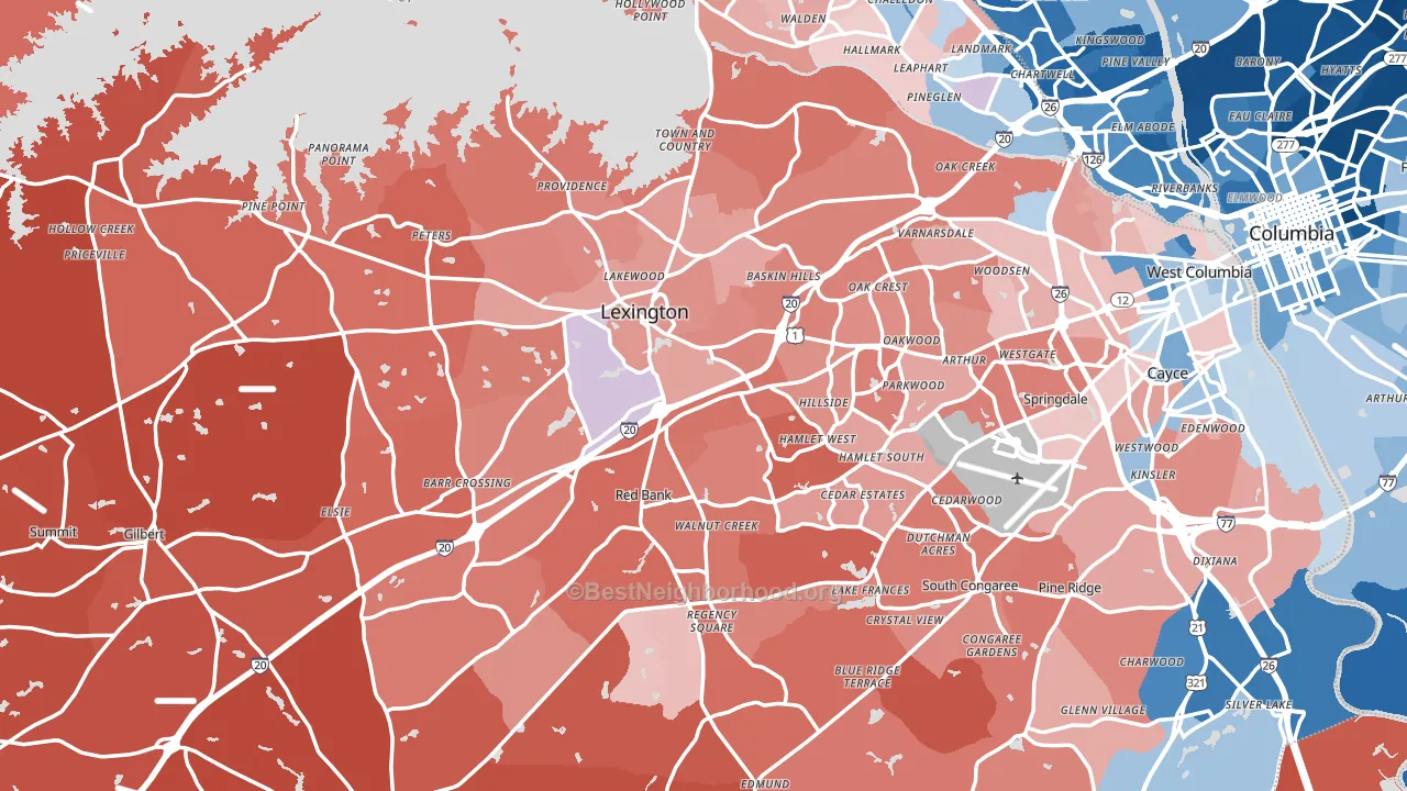 Lexington County, SC block-group political-lean map