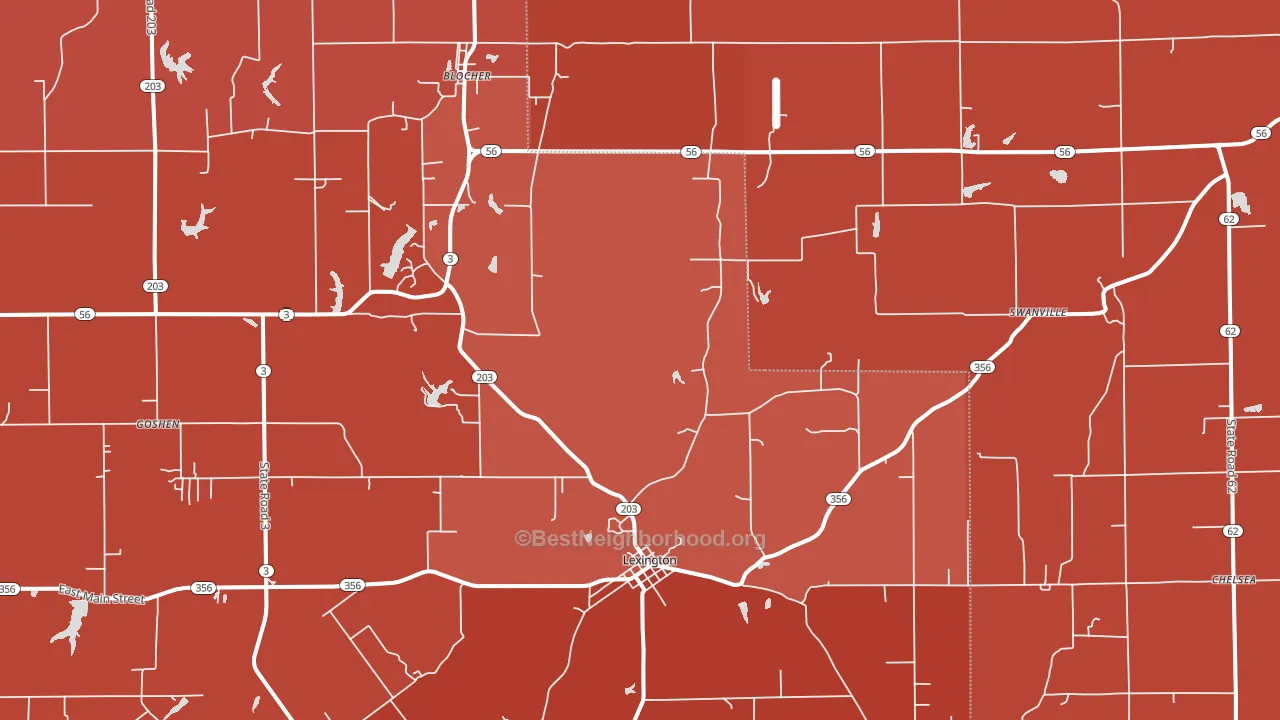 Lexington, IN block-group political-lean map