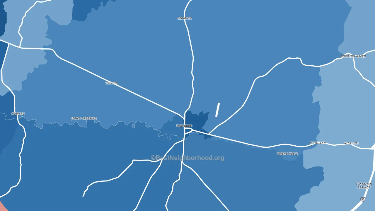 Lexington, MS block-group political-lean map