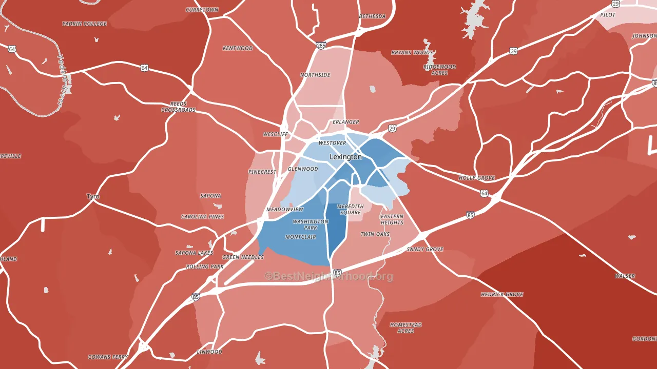 Lexington, NC block-group political-lean map