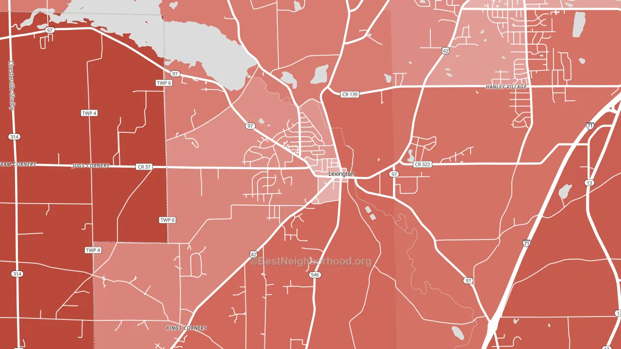 Lexington, OH block-group political-lean map