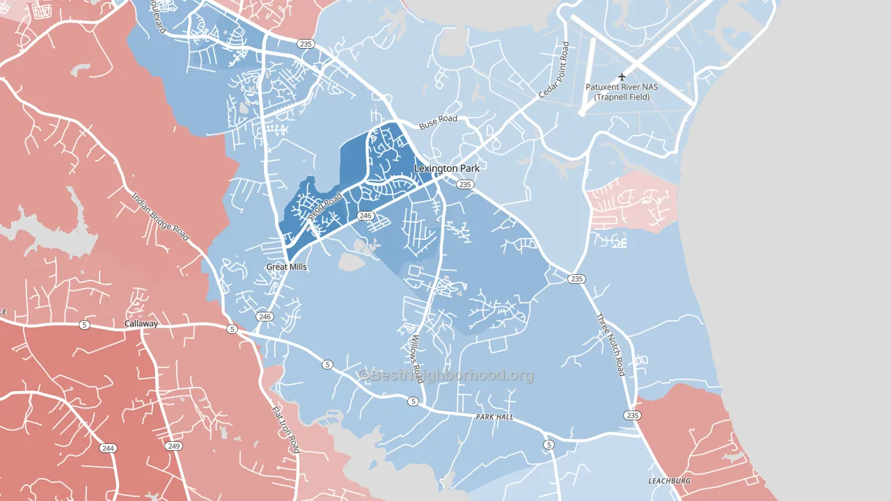 Lexington Park, MD block-group political-lean map