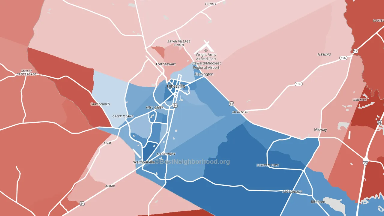 Liberty County, GA block-group political-lean map