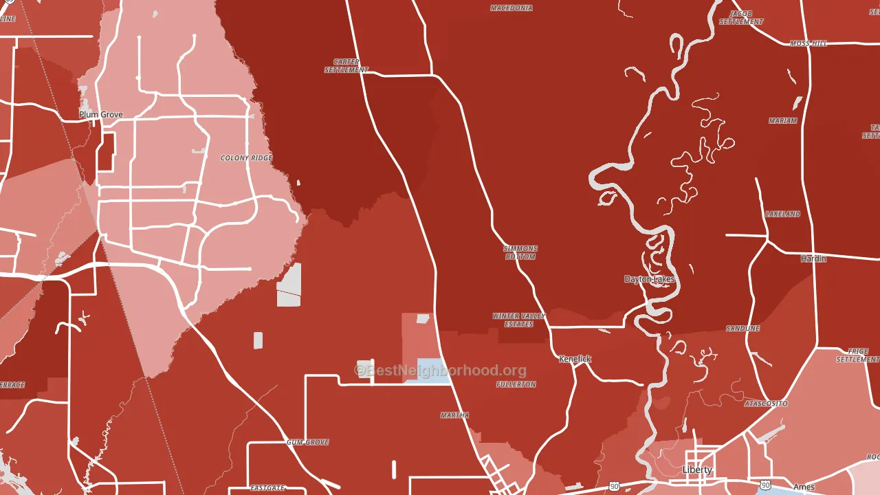 Liberty County, TX block-group political-lean map