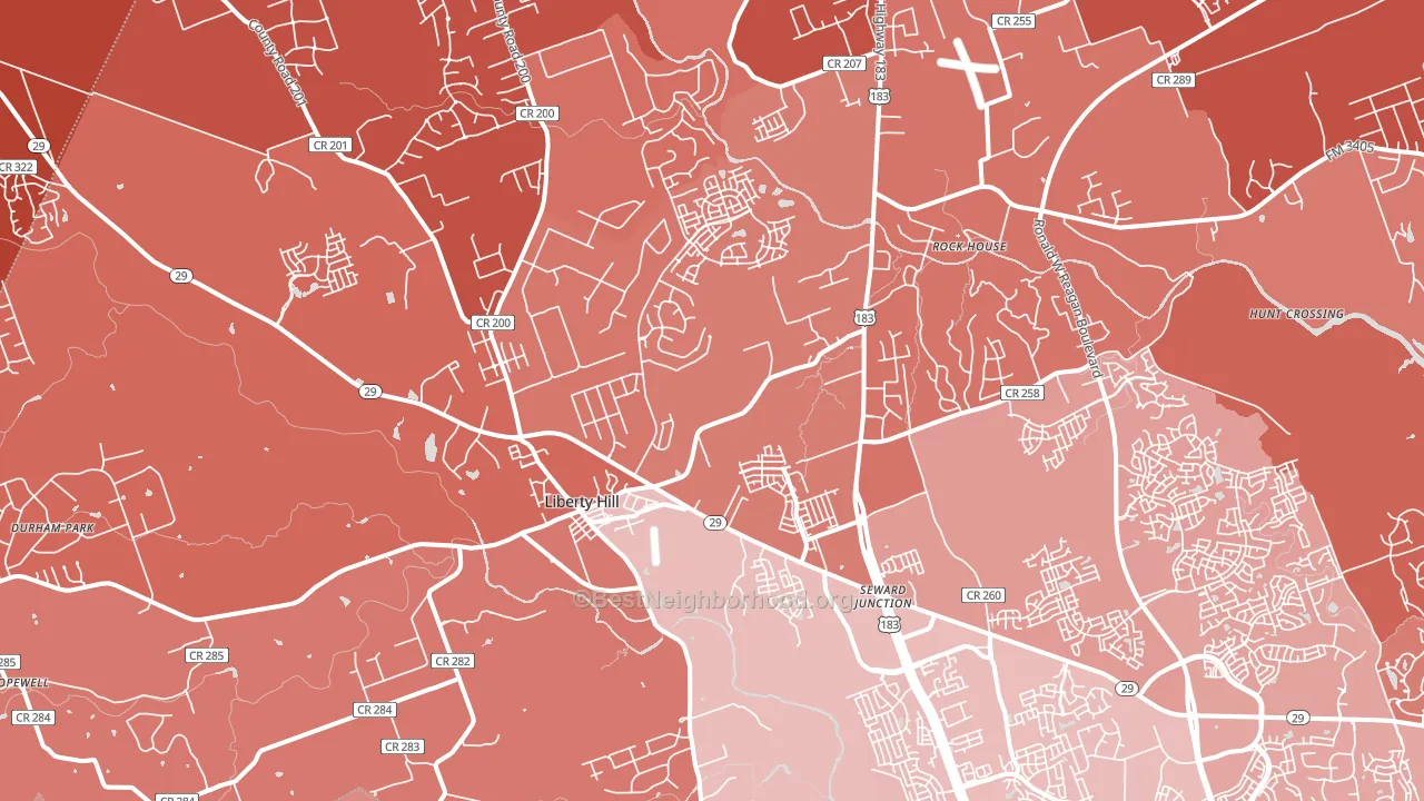 Liberty Hill, TX block-group political-lean map