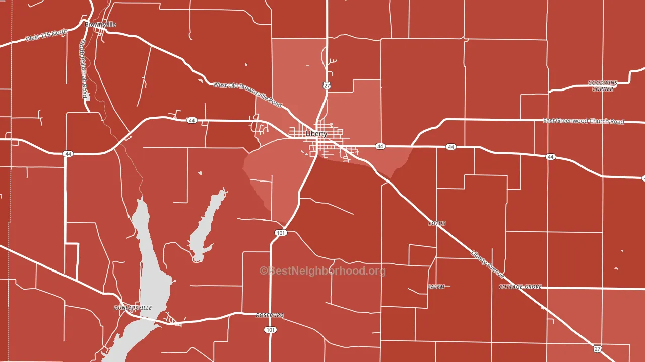 Liberty, IN block-group political-lean map