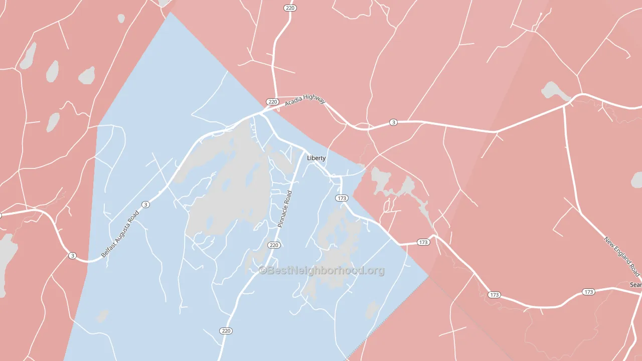 Liberty, ME block-group political-lean map